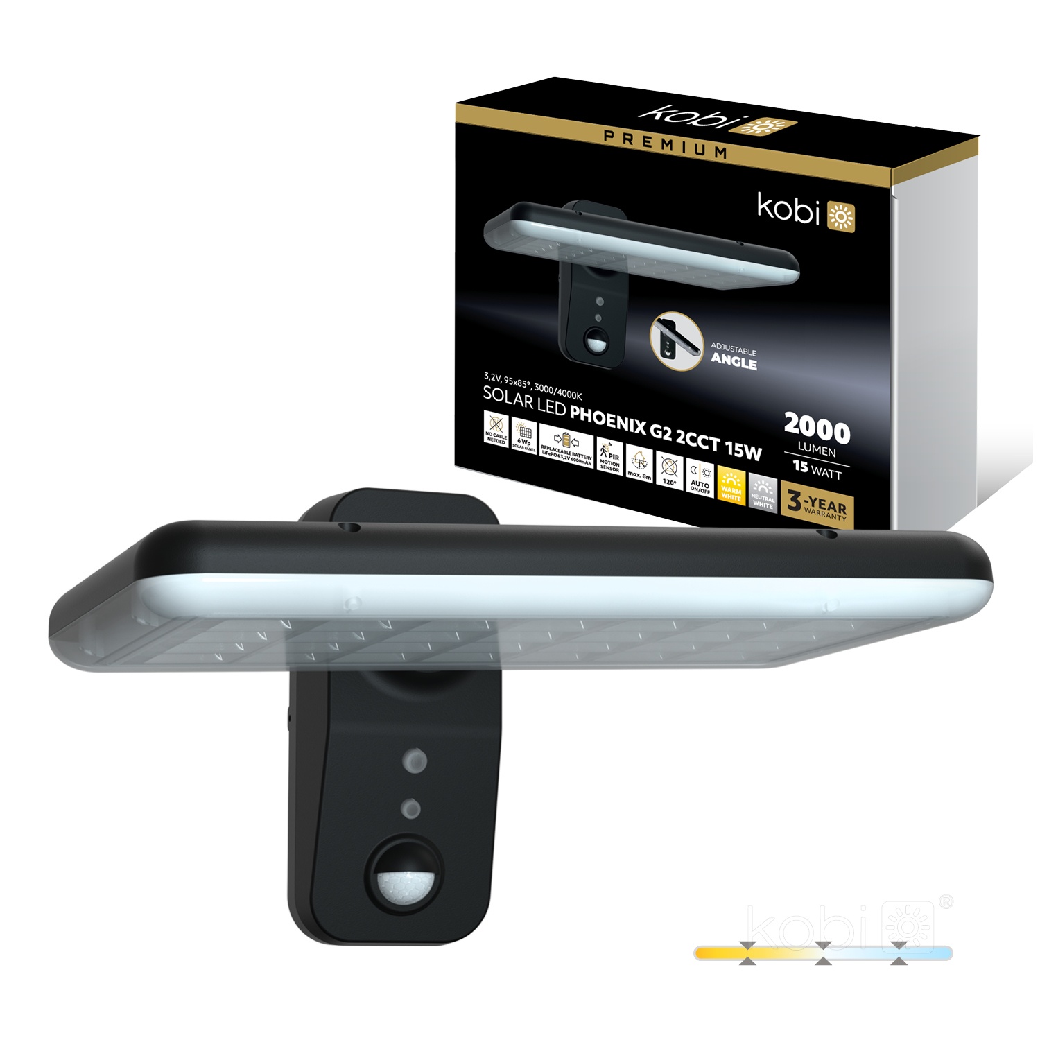 Naświetlacz Solar LED PHOENIX G2 15W 2CCT IP65 Kobi Premium
