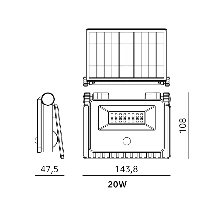 Naświetlacz solar LED NCS G2 20W 3CCT IP54 Kobi