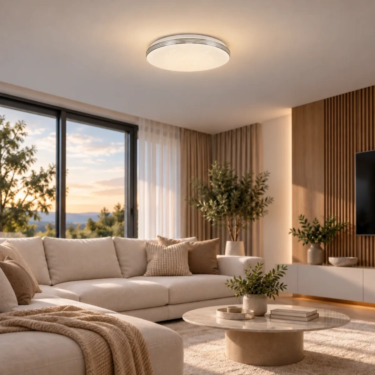 Plafon Kanlux EXATE LED w nowoczesnym salonie AI