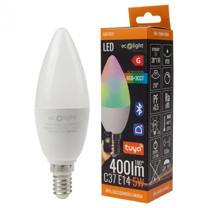 Inteligentna żarówka E14 C37 5W 400lm ECO LIGHT