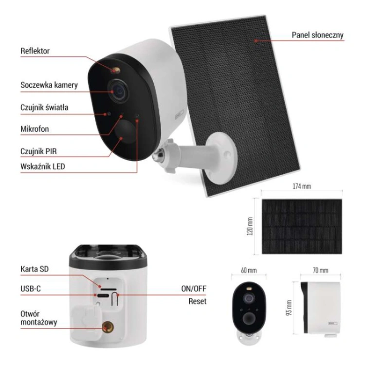 GoSmart Kamera zewnętrzna IP-1150 SNAP z WiFi, akumulatorem i panelem solarnym