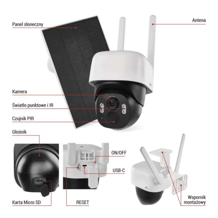 GoSmart Kamera zewnętrzna IP-1200 WASP z WiFi, akumulatorem i panelem solarnym