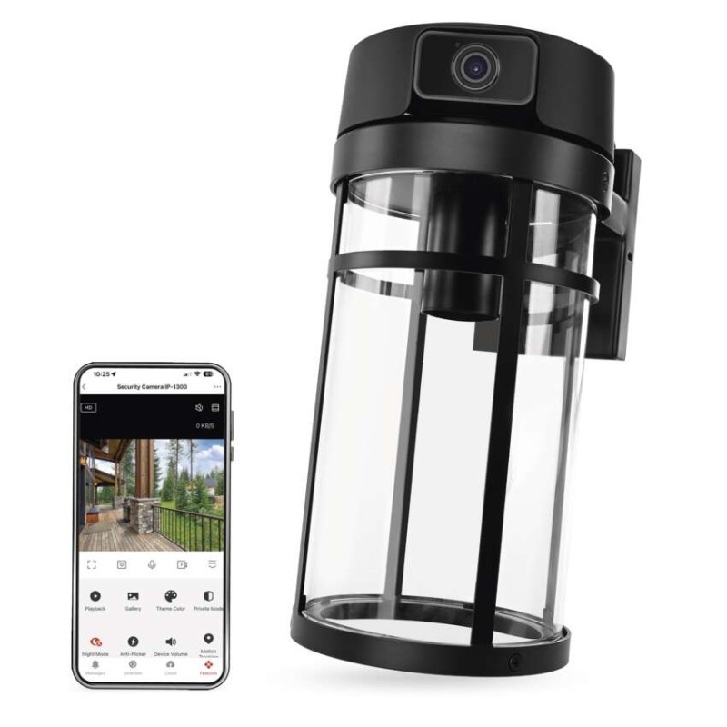 GoSmart Zewnętrzna kamera obrotowa IP-1300 LANTERN z WiFi i lampą, czarna