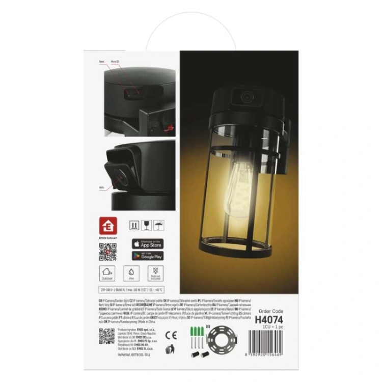 GoSmart Zewnętrzna kamera obrotowa IP-1300 LANTERN z WiFi i lampą, czarna