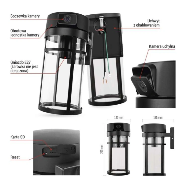 GoSmart Zewnętrzna kamera obrotowa IP-1300 LANTERN z WiFi i lampą, czarna