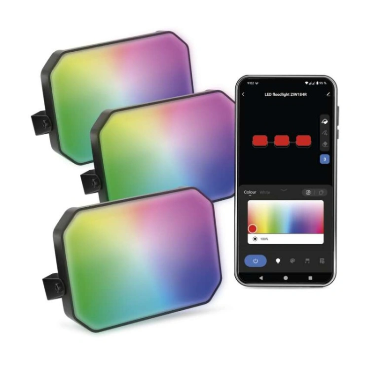 GoSmart Naświetlacze LED RGB IC + CCT, IP65, zestaw startowy 3 szt., WiFi