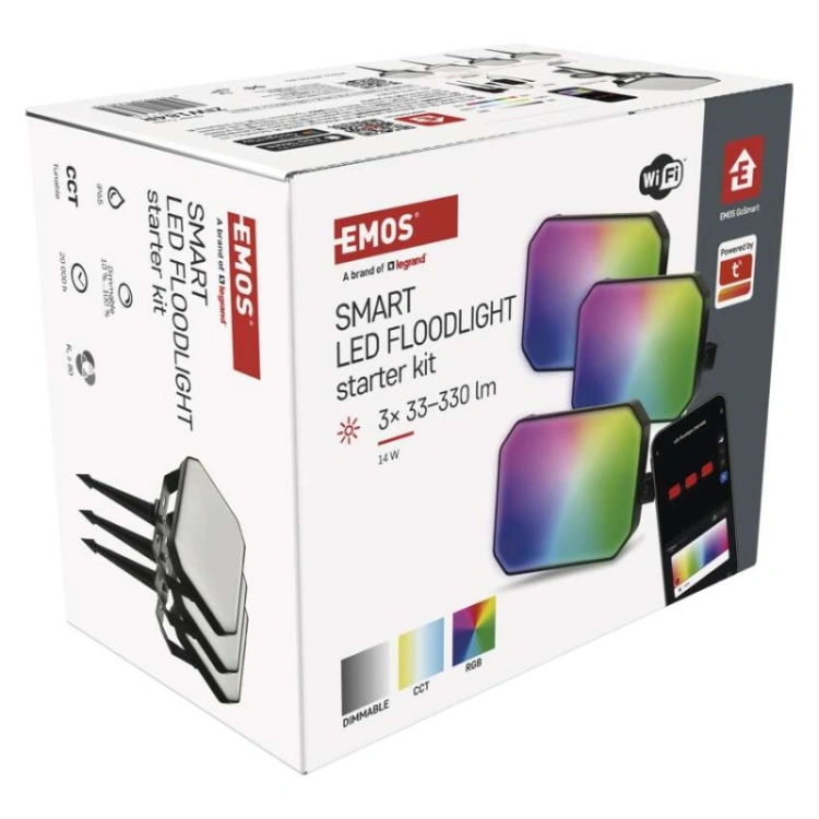 GoSmart Naświetlacze LED RGB IC + CCT, IP65, zestaw startowy 3 szt., WiFi
