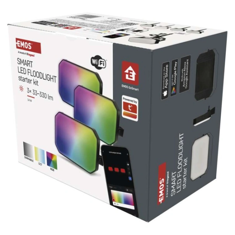 GoSmart Naświetlacze LED RGB IC + CCT, IP65, zestaw startowy 3 szt., WiFi