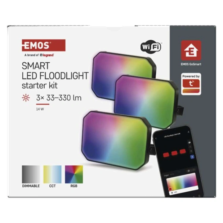 GoSmart Naświetlacze LED RGB IC + CCT, IP65, zestaw startowy 3 szt., WiFi