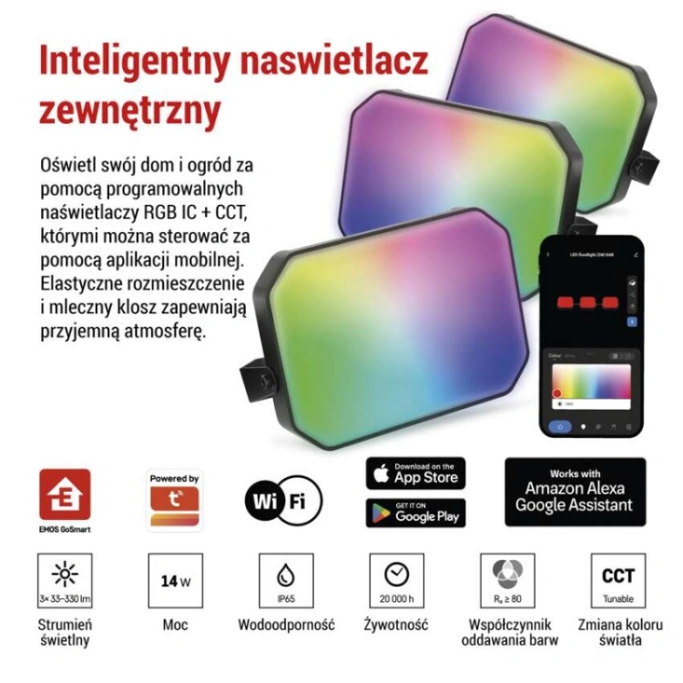 GoSmart Naświetlacze LED RGB IC + CCT, IP65, zestaw startowy 3 szt., WiFi