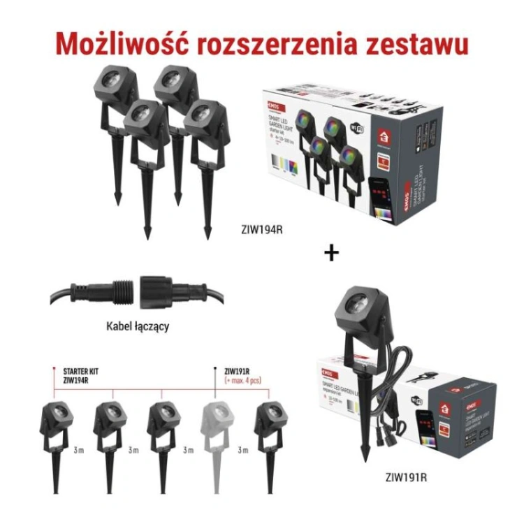 GoSmart Oświetlenie punktowe LED RGB IC + CCT, IP65, zestaw startowy 4 szt., WiFi