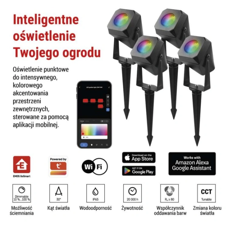 GoSmart Oświetlenie punktowe LED RGB IC + CCT, IP65, zestaw startowy 4 szt., WiFi