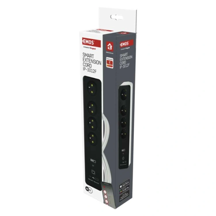 GoSmart Przedłużacz 2 m / 4 gniazda / z wyłącznikiem / z USB / biało-czarny / PVC / 1,5mm2