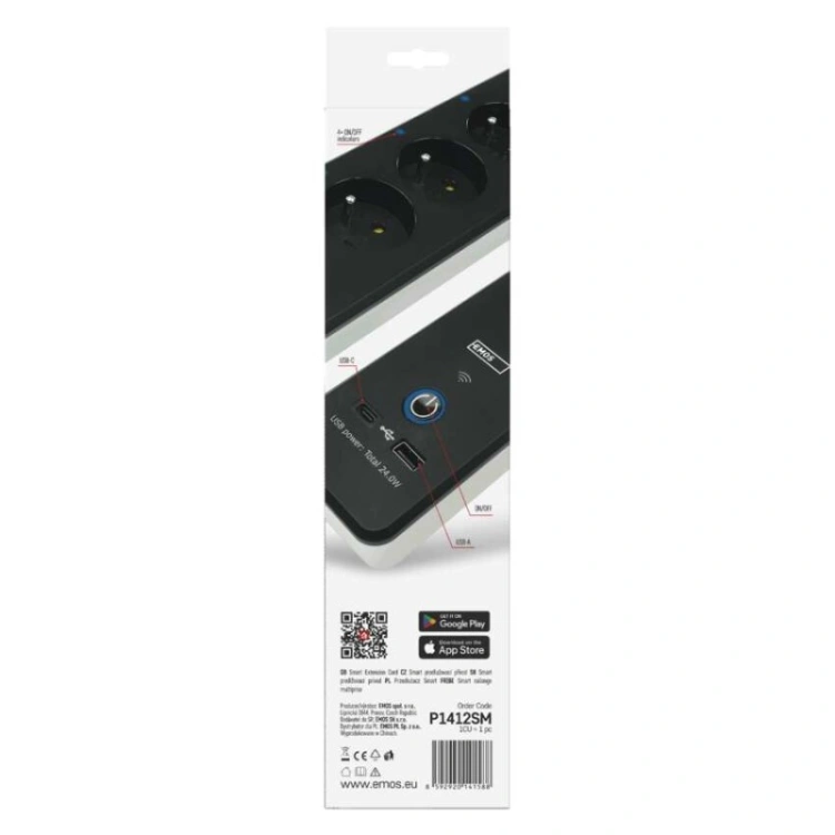 GoSmart Przedłużacz 2 m / 4 gniazda / z wyłącznikiem / z USB / biało-czarny / PVC / 1,5mm2