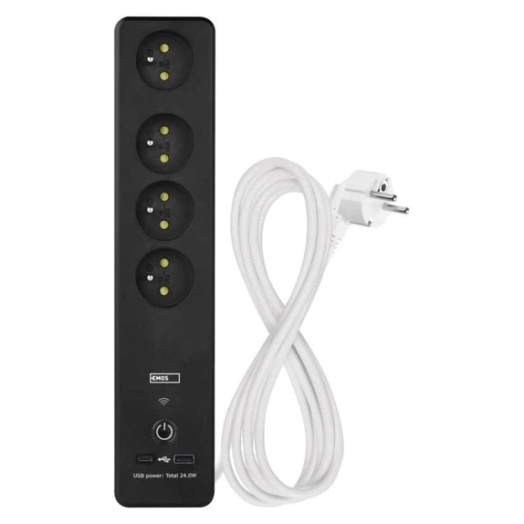 GoSmart Przedłużacz 2 m / 4 gniazda / z wyłącznikiem / z USB / biało-czarny / PVC / 1,5mm2
