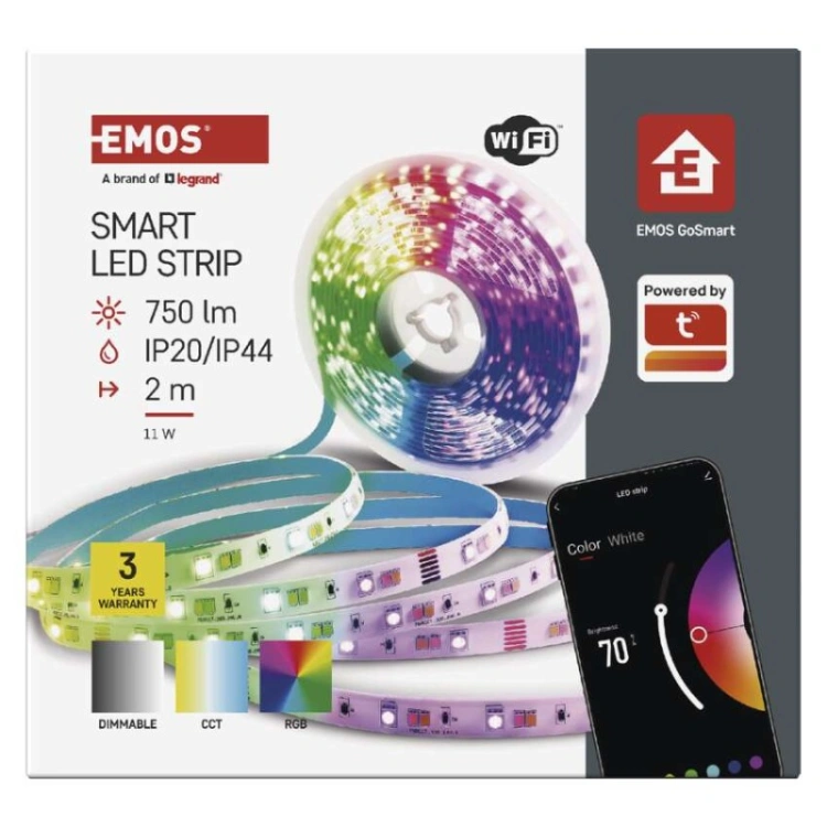 GoSmart Taśma LED 2m, 11W, 750lm, RGB/CCT, WiFi