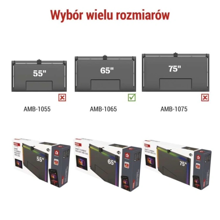 GoSmart Oświetlenie Ambilight LED RGB do TV 65“ (164 cm)