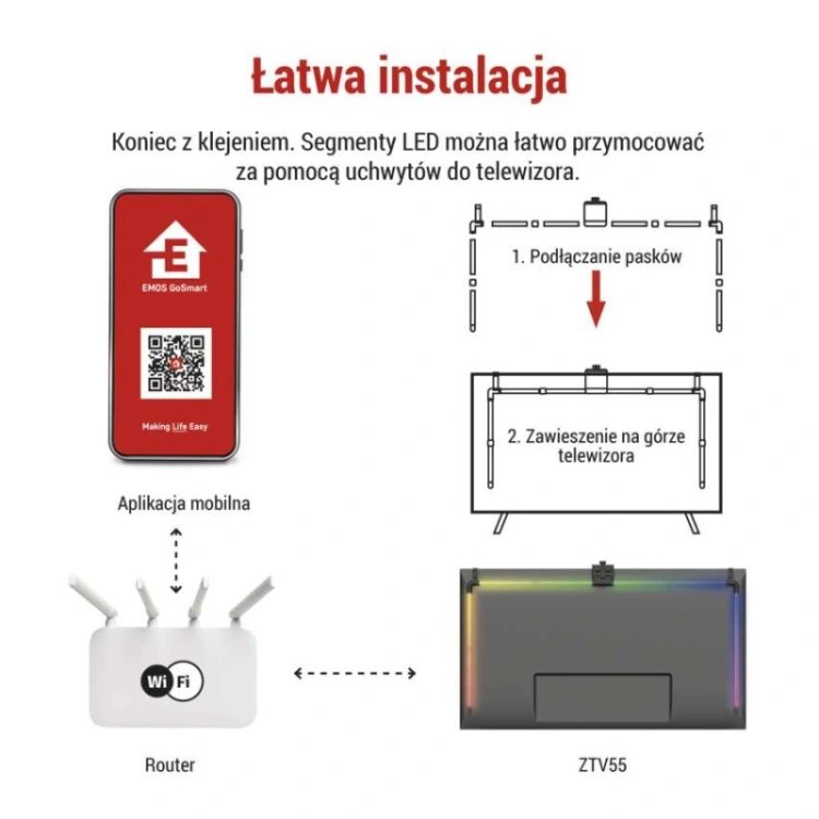 GoSmart Oświetlenie Ambilight LED RGB do TV 55'' (139 cm)