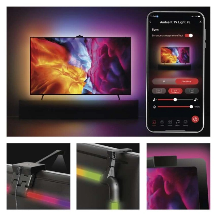 GoSmart  Oświetlenie Ambilight LED RGB do TV 75“ (189 cm)