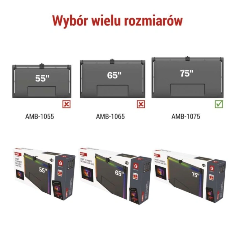 GoSmart  Oświetlenie Ambilight LED RGB do TV 75“ (189 cm)