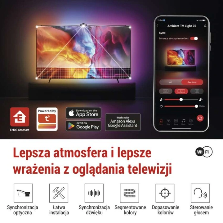 GoSmart  Oświetlenie Ambilight LED RGB do TV 75“ (189 cm)
