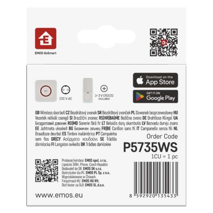 GoSmart Dzwonek bezprzewodowy z WiFi, biały