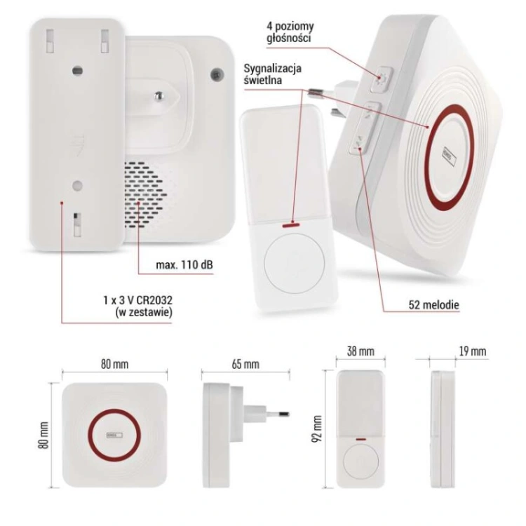 GoSmart Dzwonek bezprzewodowy z WiFi, biały