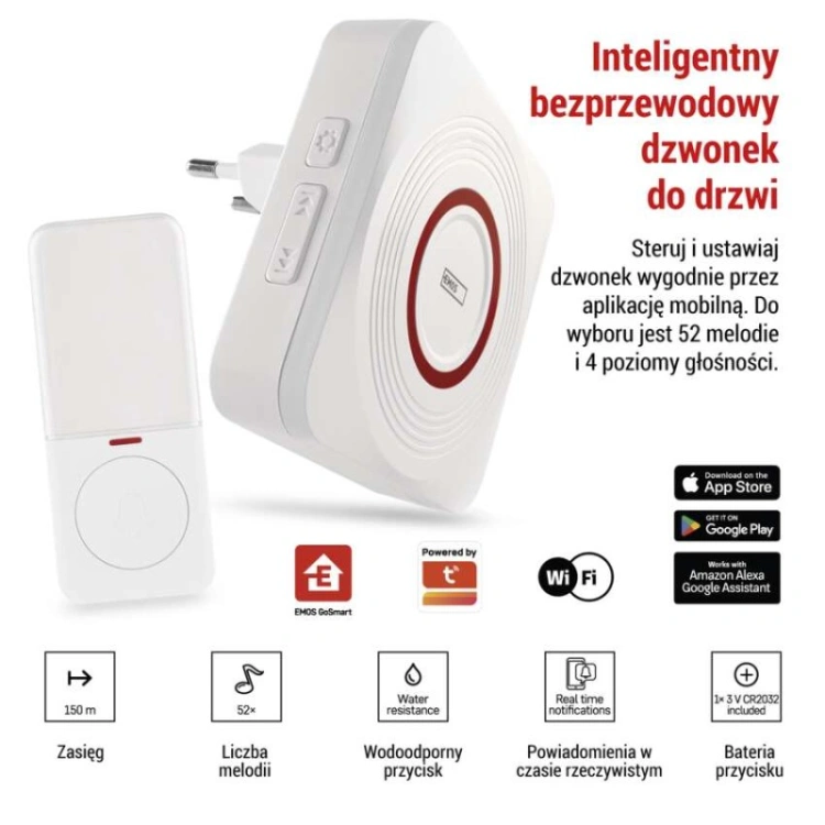 GoSmart Dzwonek bezprzewodowy z WiFi, biały