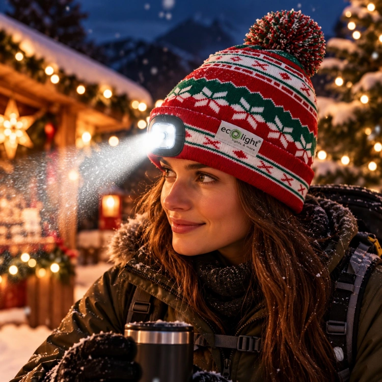 Czapka czerwono-zielona Eco Light z modułem LED z przodu