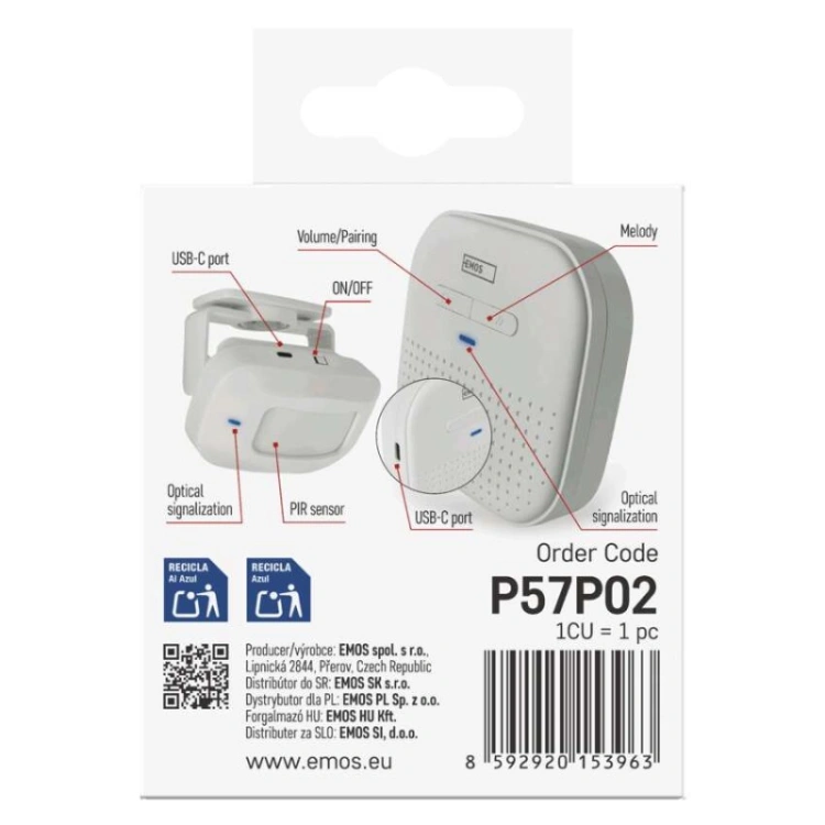 Dzwonek bezprzewodowy DC P57P02, 3× AAA