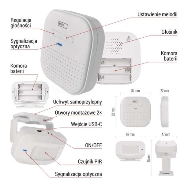 Dzwonek bezprzewodowy DC P57P02, 3× AAA