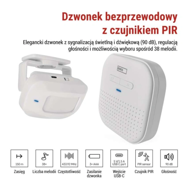 Dzwonek bezprzewodowy DC P57P02, 3× AAA