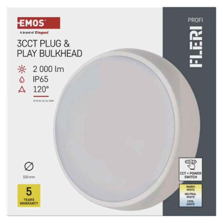 Oprawa LED FLERI, 20W regulowana CCT, IP65