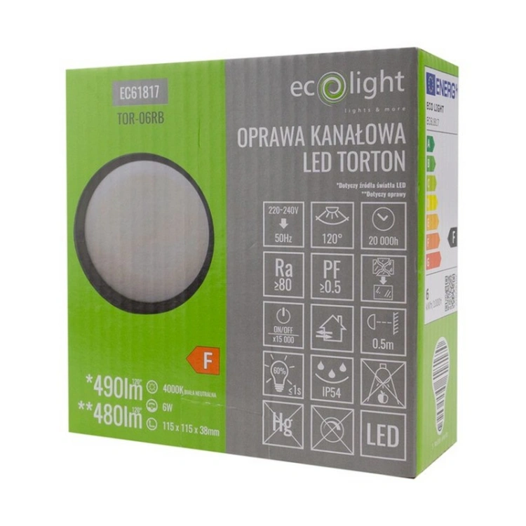 Czarna obudowa oprawy LED Torton TOR-06RB