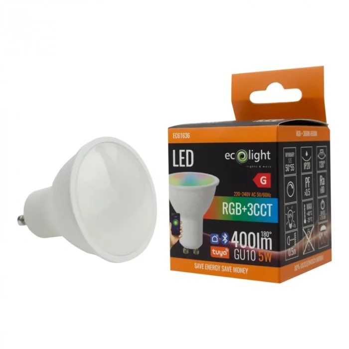 Żarówka GU10 RGB CCT sterowana aplikacją Tuya Smart