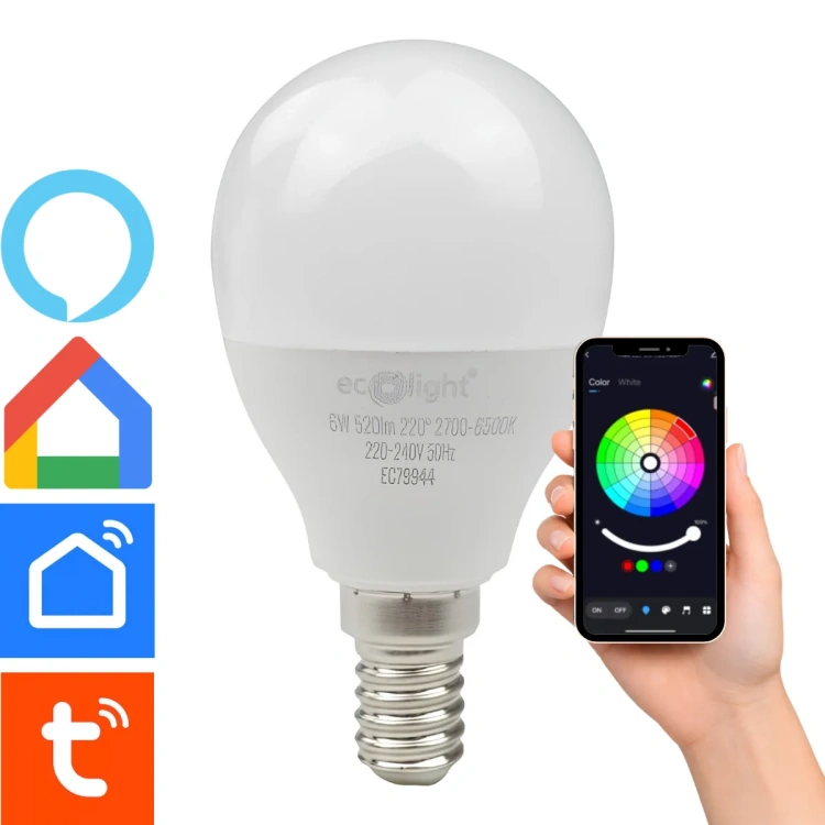 Żarówka LED GOLF BALL E14 6W RGB CCT 520lm WiFi Tuya ECO LIGHT