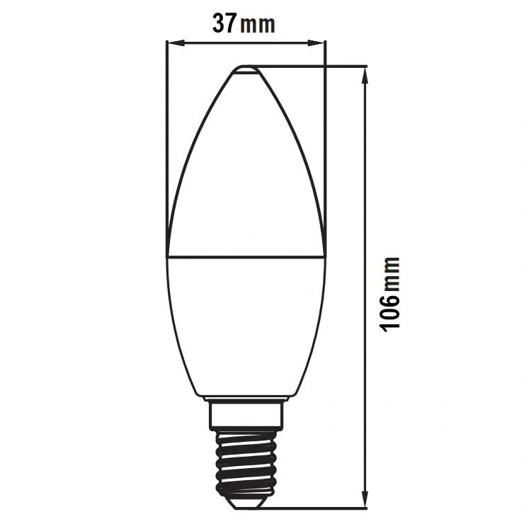 Wymiary żarówki ECO LIGHT CANDLE E14 37x106mm