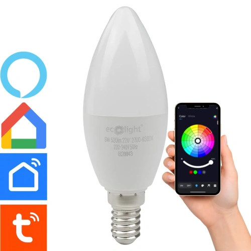 Żarówka LED CANDLE E14 6W RGB CCT 520lm WiFi Tuya ECO LIGHT