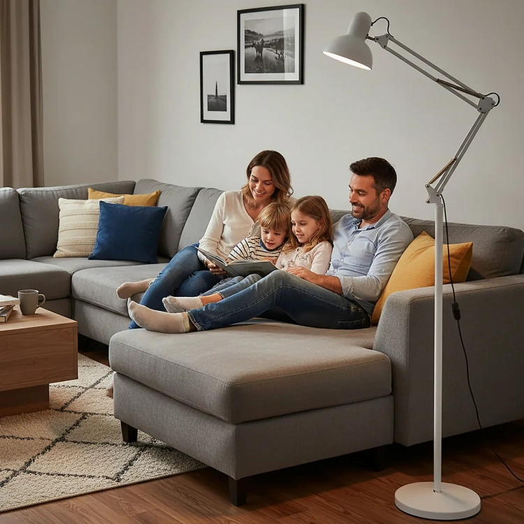 Wysoka biała lampa podłogowa AURIQ ST LED2B