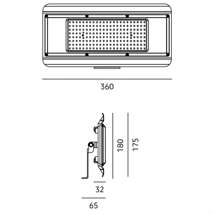 Wymiary oprawy LED MULTILUXO 150W 360x180x65mm