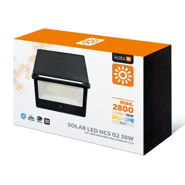 Czarny naświetlacz solarny LED Kobi NCS G2 30W