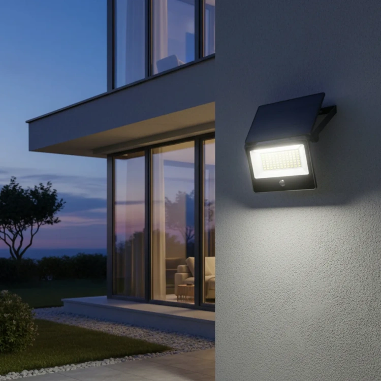 Naświetlacz solarny NCS G2 30W zamontowany na ścianie
