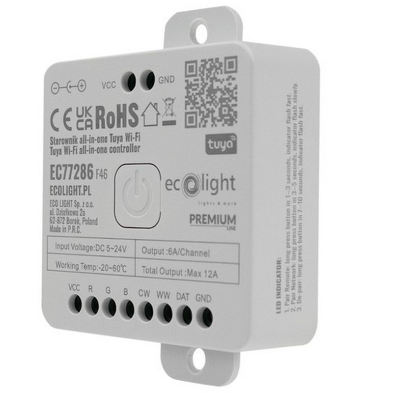 Sterownik LED Tuya Wi-Fi 5–24V 12A.