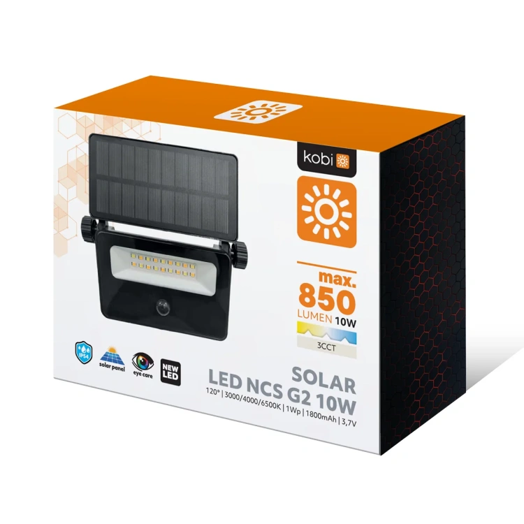 Czarny naświetlacz solarny LED Kobi NCS G2 10W