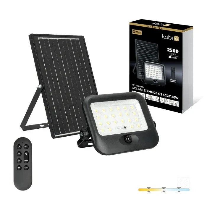 Czarny naświetlacz solarny LED MHCS G2 20W z panelem