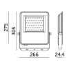 Wymiary naświetlacza LED ULSAN 150W 305x266x24,4mm