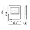 Wymiary naświetlacza LED ULSAN 100W 260x226x24,2mm