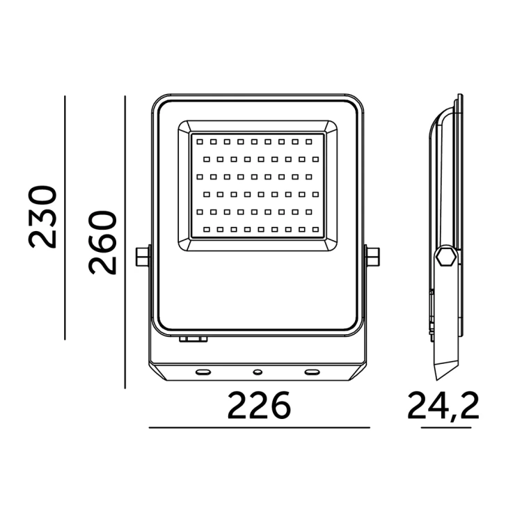 Wymiary naświetlacza LED ULSAN 100W 260x226x24,2mm