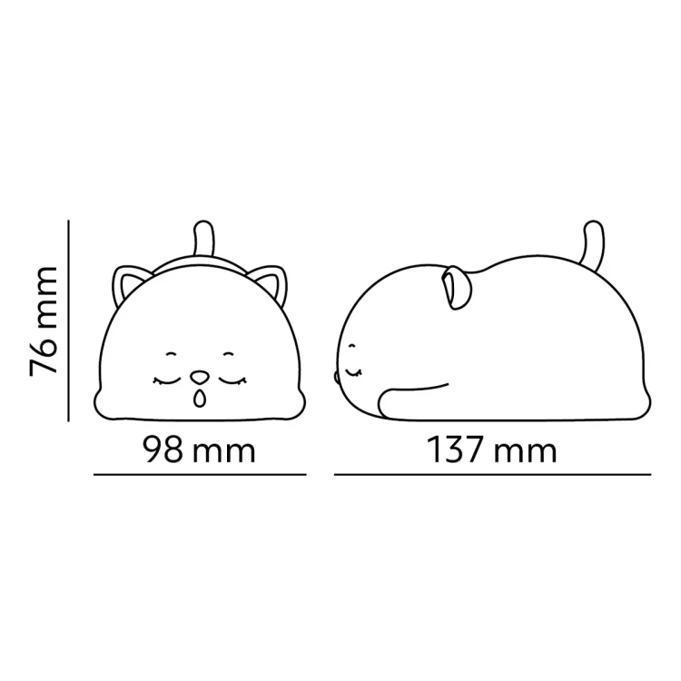 Wymiary lampki nocnej LED DREAM CAT 137x98x76mm