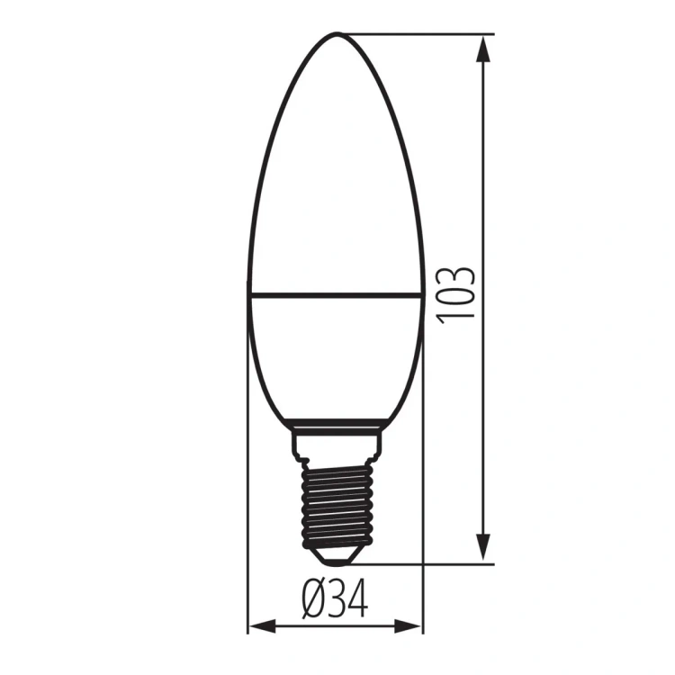 Wymiary żarówki Kanlux C35 E14 34x103 mm